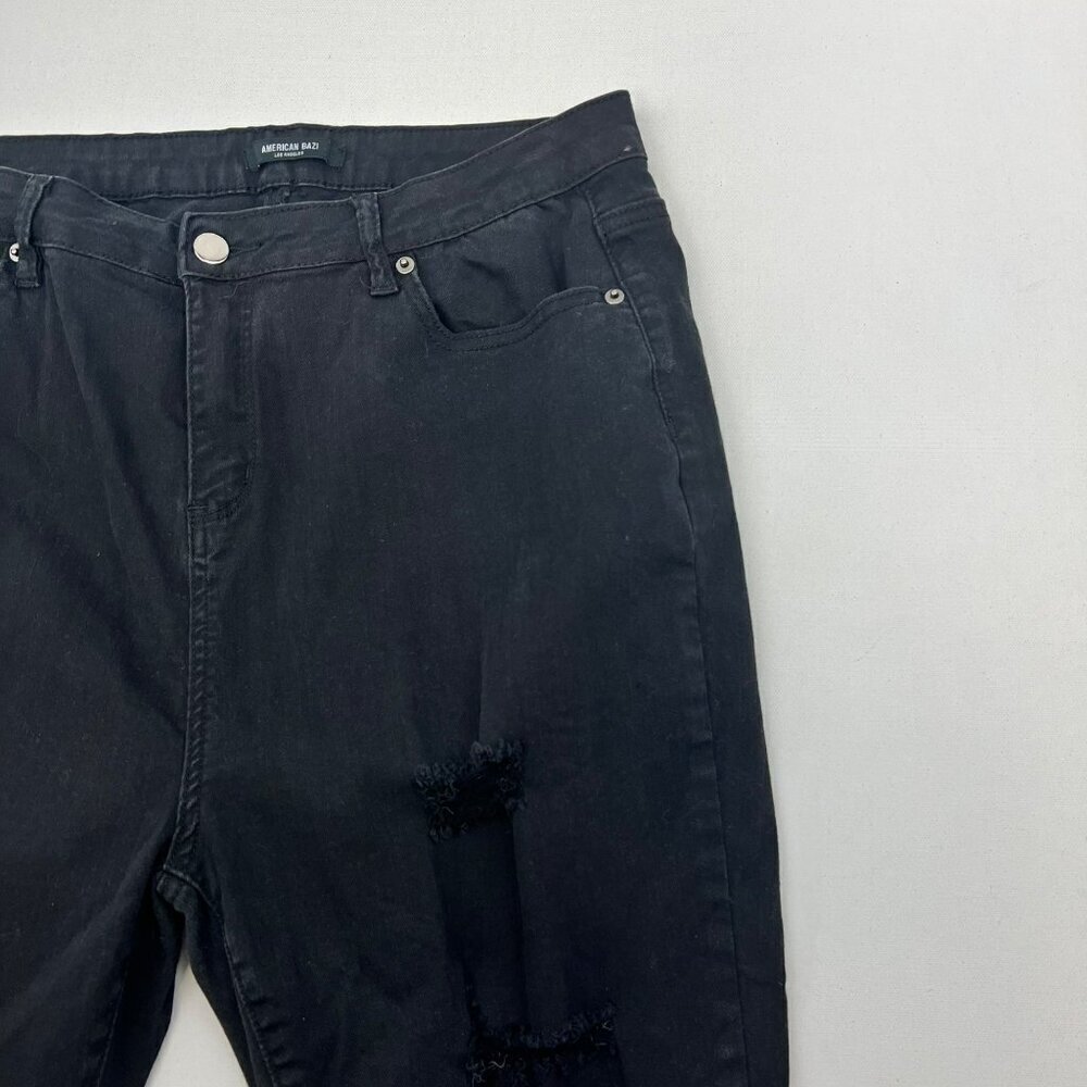 American Bazi Women’s Distressed Skinny Jeans High Rise Black Size 1X - Picture 3 of 9